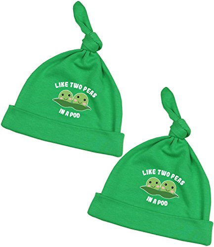 BabyPrem 2 Baby Mütze Kappe für Zwillinge 'Peas in a Pod' Kleidung 56-68cm Grün 0-6 Monate