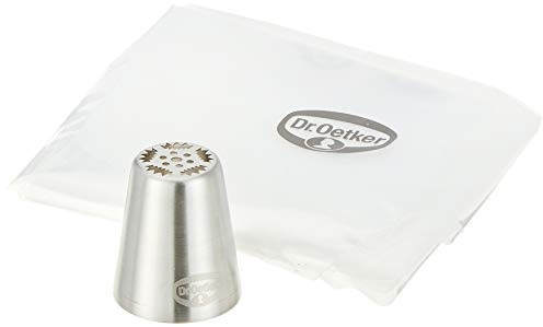 Dr. Oetker 1993 - Beccuccio per fiori con tulipano + 4 sac à poche usa e getta, colore: Argento/Trasparente