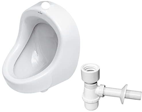 VBChome SET Urinal Zulauf Oben Weiß Modern Hochwertig Keramik Pinkelbecken senkrecht Pissoir + Siphon Flaschensiphon