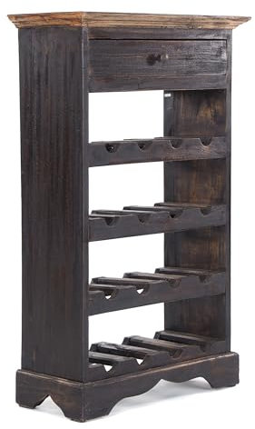 DESIGN DELIGHTS rustikales WEINREGAL Cortez 85 | 85x55cm(HxB) Massivholz | Flaschenregal, Weinflaschenregal aus Holz, Getränkeregal mit Schublade | Farbe: 04 schwarz-Natur