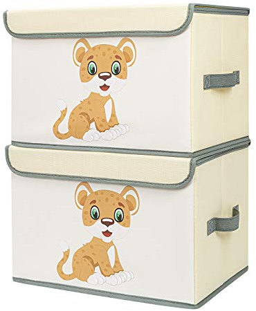 DIMJ Cube Rangement Jouet Enfant Lot de 2 Boîte de Rangement, Pliable Caisse,pour Livre Jouets Jeux Panier Boite de Rangement et Bac a Jouet Caisse en Tissu, Beige