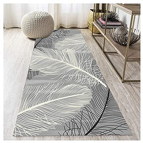 Siunwdiy 3D Feder Muster Teppich Läufer Flur Grau küche läufer rutschfest küchenläufer waschbar küchenteppich meterware schmutzfangmatte Für bettumrandung Schlafzimmer,Grau,100x100cm