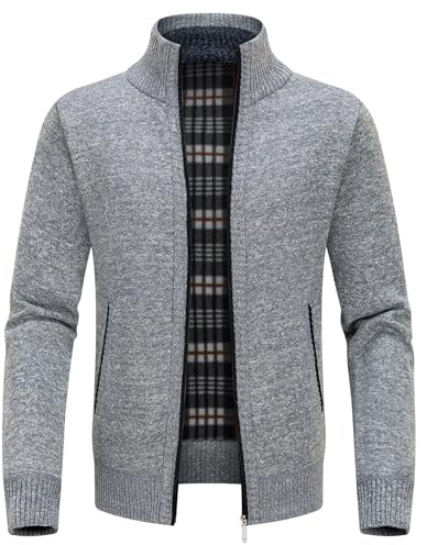 KUDORO Strickjacke Herren Cardigan Trachtenjacke mit Reißverschluss | Gestrickt Wintermantel Strickjacke Sweatjacke Feinstrick Winterjacke Mit Stehkragen Fleecejacke Langarm