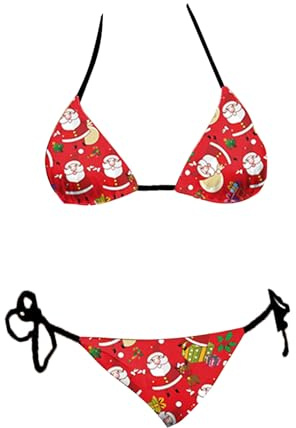 ranrann Costumi da Bagno per Donna Push-Up Imbottito Reggiseno Triangolare Polka Dots/Babbo Natale Stampata Bikini Set di 2 Pezzi Sexy Spiaggia Mare Beachwear Estate Rosso Taglia Unica