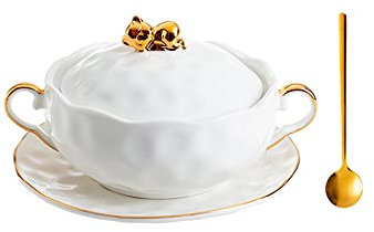 JLWM Zuppiera con Doppia Maniglia 250ML Nordico Ceramica Stoviglie Prima colazione Dolce Porridge Forno a microonde (C, Bianco)