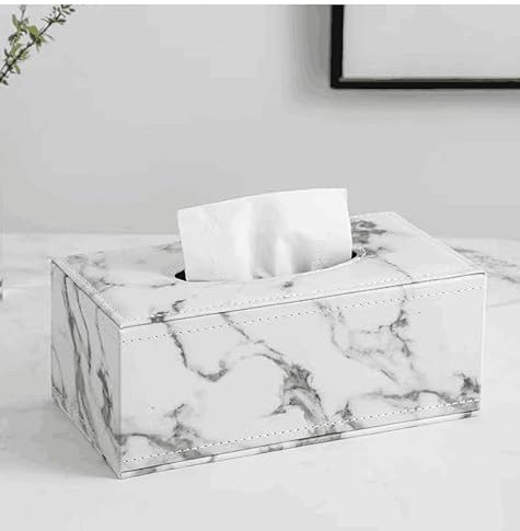 Leder Haushalt Büro Rechteckig Tissue Paper Holder Box Cover Case Napkin Holder Home Decoration （White Marble）