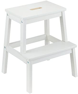 RELSY Solid Wood White 2 Step Stool For Adults & Kids - Solid Wood Sturdy Foot stool, Assistance Step Up Stool For Adults & Kids Kitchen Sink/Bath Stool White Wooden Step Ladder