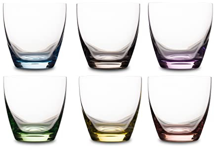 Peill+Putzler Germany 6er Set Trinkgläser mit buntem Boden, 300 ml Volumen, mehrfarbige Trinkbecher, Wassergläser in 6 Farben, Coctailgläser, spühlmaschinengeeignet & pflegeleicht