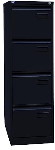 BISLEY Light Hängeregistraturschrank mit Schloss aus Metall in schwarz, 4 Schubladen, einbahnig - Hängeregisterschrank abschließbar, Hängeregistratur für Hängemappen & Hängeordner