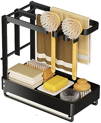 youjia Soporte para Estropajos de Cocina de Acero Inoxidable Organizador Fregadero Cocina con Bandeja de Goteo Extraíble y Toallero Organizador Sink Caddy Accesorios de Cocina