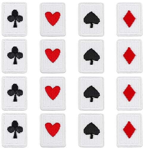 SUPERFINDINGS 48 Stück 4 Stil Spielkarten Aufnäher Polyester Zum Aufbügeln/Aufnähen Poker Applikationen Aufnähers Rot Schwarz Herz Aufnähers Kartenanzüge Diamanten Pik Aufnäher