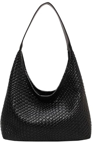 2024 Woven Leather Tote Bag for Women Top-handle Shoulder Bag, Hobo Bags Large Capacity Soft Vegan Crossbody Handbag Underarm (black)