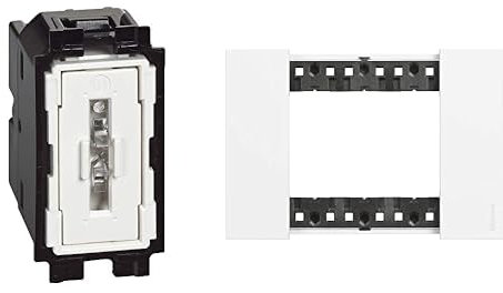 Bticino SK4003F Deviatore Tradizionale Living Now + Bticino KA4803KW Living Now - Placca 3 Moduli, Bianca, 120 x 50 x 10 cm