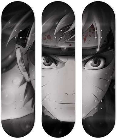 SUPER FABRIQUE Alu-Board in Form eines Skateboards für Wanddekoration, Anime, Naruto, Schwarz und Weiß, für eine originelle Dekoration (3 Bögen)