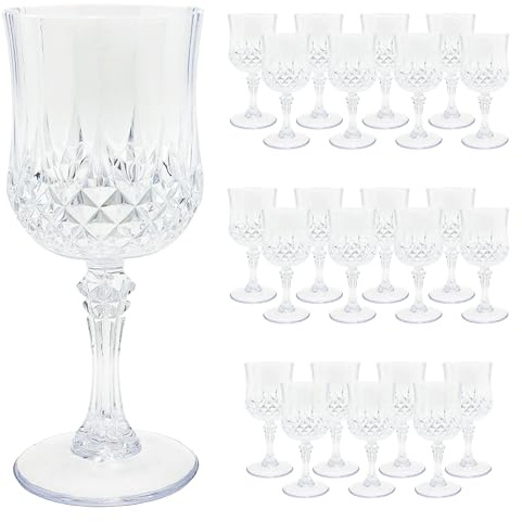 Veiuwa 24 PCS Plastic Wine Glasses Clear,Reusable Plastic Wine Glasses,White Goblet Glass,Durable and Sturdy Cups Can Be Ssed for Various Parties Such as Weddings!