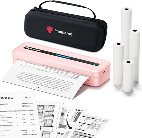 Phomemo Mobiler Drucker A4 für Unterwegs, Mini Drucker A4 Kompatibel mit Android und iOS für Phone & Laptop, Nadeldrucker, Rosa