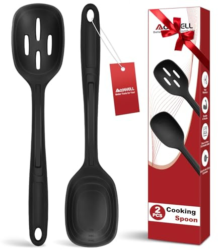 2 Pack Large Silicone Cooking Spoon with Measuring Mark, Serving Spoons