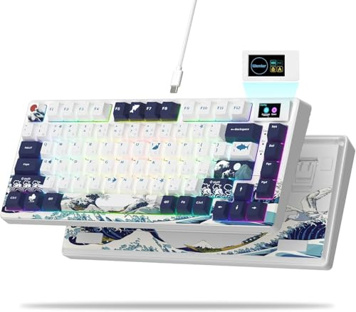LQXQ SK80 75 % mekaniskt tangentbord, Hot-Swap, med kabel | Joint Mount RGB Custom Keyboard Gaming Keyboard för Mac/Win, Vit