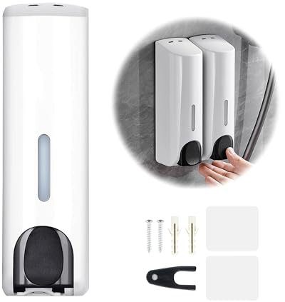 Wall Mounted Soap Dispenser, Single Head Manual Soap Dispenser, Suitable for Shower Gel Disinfectant Shampoo in Kitchens, Bathrooms, Hotels and Shopping Malls, Punchless 350ml