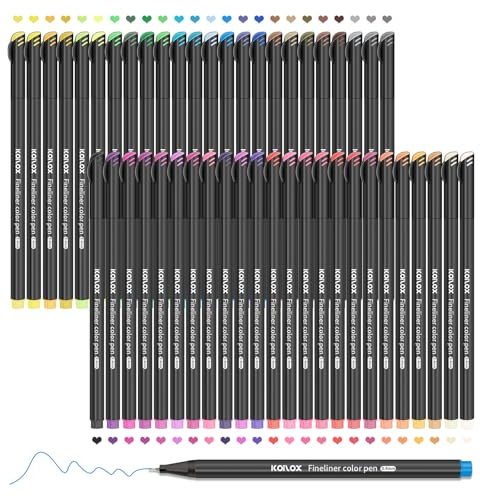 Koilox Fineliner-pennor i set, 36 färger, spets på 0,4 mm, filtpennor med fin spets för att rita och skriva skisser, journaler, anteckningar, serier, målarböcker och serier (48)