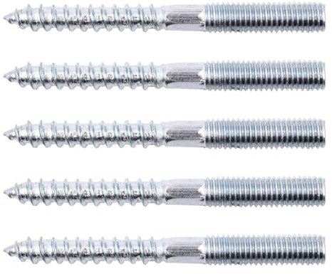 ANCLLO M8 x 80 mm Holz-Metall-Schraubdübelaufhänger, Doppelkopfbolzen Dübel für Holzbearbeitungsverbinder zum Verbinden von Möbelbeinen, Heimwerker-/Bastelarbeiten, 5 Stück