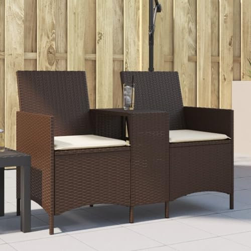 LAPOOH Gartensofa 2-Sitzer mit Tisch und Kissen Braun Poly Rattan, Gartenlounge, Garden Sofa, Balkonmöbel, Gartenmöbel, Loungemöbel - 4003885