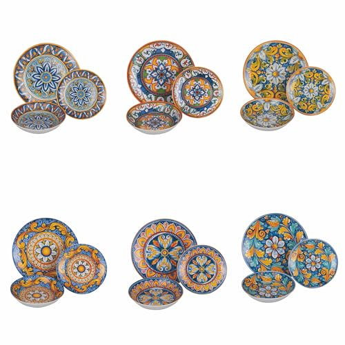 Villa d'Este Home Tivoli Servizio piatti 18 pezzi in porcellana, 6 posti tavola diversi, La Tradizione