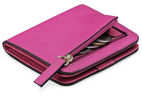 AouiSton Damplånbok liten med RFID-skydd, mini kort plånbok läder med dragkedja plånbok, mjuk, bekväm, söt myntfack, plånbok med 6 kortfack, rosa, 2X9X10.5CM, Minimalistisk