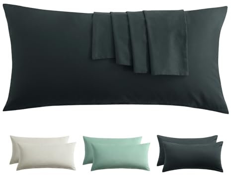RUIKASI Kissenbezug 40 x 80 Baumwolle 2er Set - Kopfkissenbezug 40x80 Grau mit Reißverschluss Bezug für Kissen 40x80cm Anthrazit, Cotton Pillow Cover Pillowcase