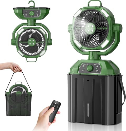 WYRJXYB 6L Bucket Portable Misting Fans for Outdoors,20000mAh Rechargeable Battery Operated Camping Fan-4 Spray Outlets & LED Lantern,Outdoor Mister Portable Camping Fan for Tent Office Patios