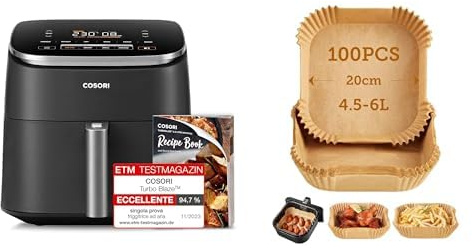 COSORI Friggitrice ad Aria Turbo Blaze 6L con Carta Forno 100 Pezzi (20cm)