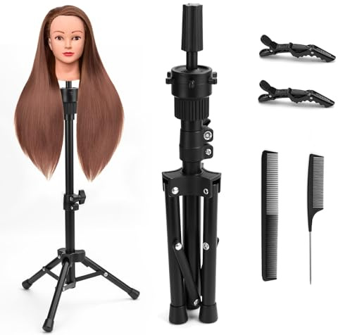 NCTNCX Soporte para pelucas, soporte para cabeza de muñeca, soporte para pelucas, trípode, cabezales de entrenamiento, soporte con peine para el pelo y clips de separación, soporte para cabeza de