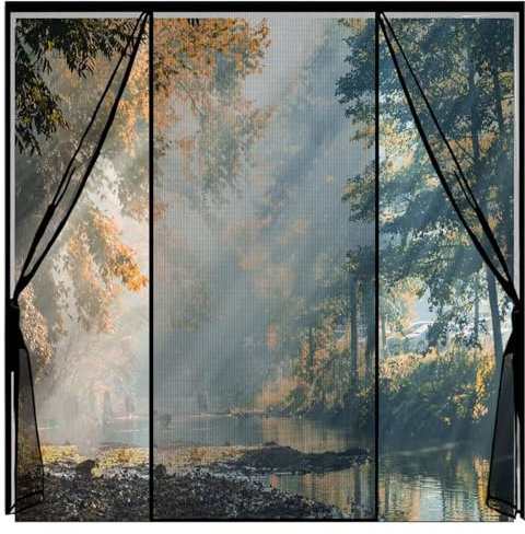 Fliegengitter Tür Insektenschutztür Insektenschutz Schiebetür mit Full Frame Klettverschluss & Eingenähten Gewichten, Breite 300cm Höhe 240cm Schwarz