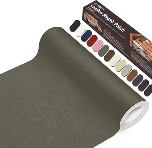 RggEyy Leder Reparatur Set Grau, 20 x 100 cm Kunstleder Selbstklebend, Lederflicken Selbstklebend, Kunstleder Reparaturset, Leder Patch für Sofa, Möbel, Autositze, Jacken, Handtaschen.