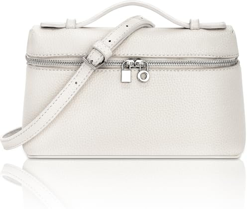 Larcenciel Handtasche Weiß, Kleine Quadratische Ledertasche mit Abnehmbarer Riemen, Elegant Crossbody Umhängetasche mit Tragegriff oben, Mini Clutch mit Reißverschluss für Hochzeit Party, 20x12x6CM