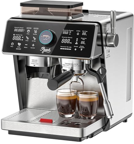PwZzk Dual Boiler Semi-Automatic Espresso Machine with Built-in Grinder, 58mm Portafilter, TFT Display & Milk Frother Steam Wand – Professional Coffee Maker for Home Barista