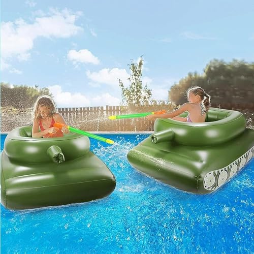 Inflatable Tank Pool Floats for Adults And Kids, Battle Tank Ride-On, Inflatable Tank with An Inbuilt Water Cannon, Pool Battle Games Beach Summer Water Toys,Green,110 * 100 * 55CM