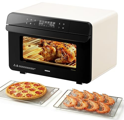 ROBAM Toaster Air Fryer Combi Oven, Countertop Steam Oven 20-in-1 with Convection Steam Roast & Bake, Multi-Stage Cooking, Self-Clean, 7 Modes, 30 Built-In Recipes, for Kitchen Pizza Baking (Beige)