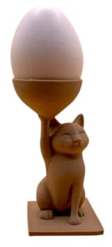 Lustiger Eierbecher aus 3D-Druck als Katze - kein Echtholz, witziger Eierbecher als Frühstücks-Gag, Eierschale als ausgefallene und originelle Geschenkidee aus Kunststoff-Holzfaser-Mix (Katze)