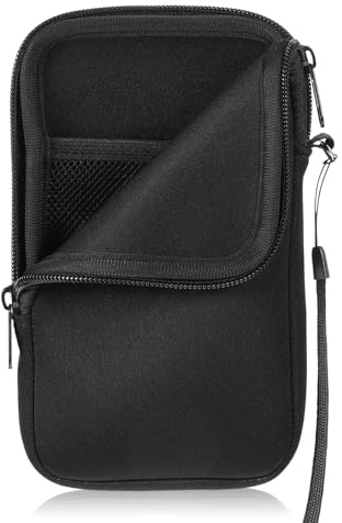 Prasacco Funda para teléfono móvil de neopreno con cordón, funda universal para teléfonos inteligentes de hasta 18,5 cm, color negro