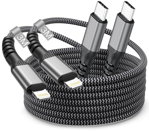 Câble USB C vers Lightning 3M Lot de 2[Apple Certifié MFi], Câble iPhone USB C Cable Lightning Cordon i-Phone Cable Chargeur Charge Rapide Fil Chargeur pour iPhone 14 Pro Max/13/12 Mini/11/XR/XS/8/7