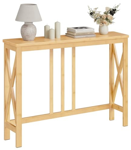 HOOBRO Konsolentisch aus Bambus, schmaler Flurtisch für kleine Räume, Sofatisch mit X-förmigem Seitenrahmen, moderner Eingangstisch, 100 x 24 x 75 cm, für Eingang, Wohnzimmer, Flur, Natur EYL107XG01