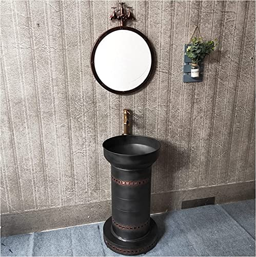 Fregadero independiente con pedestal para baño, mueble de estilo industrial con lavabo, incluye grifo y desagüe, ideal para baños de hotel y hogar