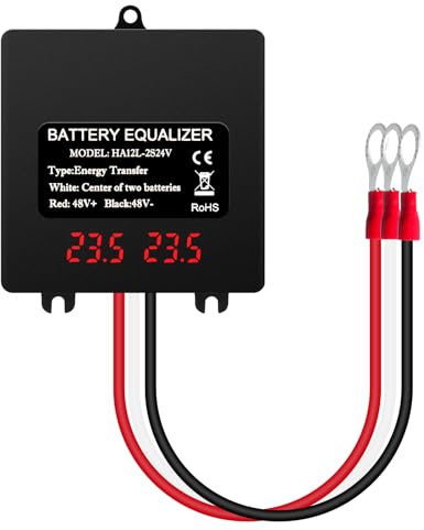 Ecualizador de Batería Balanceador de Batería de 2 x 24V Balanceador para Solar Pantalla Digital LED Tensión de ecualización Plomo-ácido Litio Conexión en serie Resistente al agua IP67