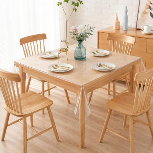 ANKUOFUA Tovaglia trasparente, 160 x 160 cm, spessore 0,13 mm | Pellicola protettiva per tavolo in PVC, trasparente, lavabile, impermeabile, per giardino, matrimoni