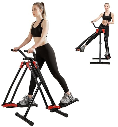 Space Walker Exercise Machine - Air Walker Elliptical Trainer Foldable Low-Impact Cardio Trainer with LCD Monitor, Extended Stride & Non-Slip Pedals for Home Gym Black