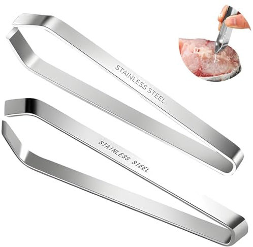 Pinzas de cocina de acero inoxidable, 2 unidades, 10,6 cm, para quitar espinas de pescado, plumas de aves y pelo de cerdo, precisas y prácticas
