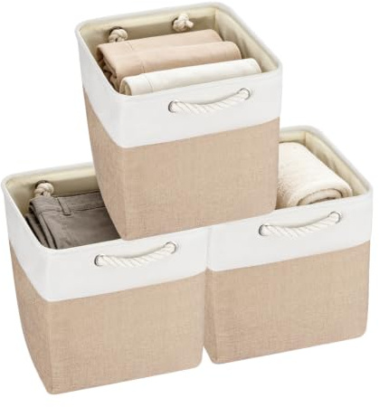 ARATERVIO Zusammenklappbare Aufbewahrungsbox mit Griffen, faltbare Stoffbox für Schrank Aufbewahrungskorb für Kleidung Spielzeug Wohnzimmer Schlafzimmer (Khaki 3Stück, 25x25x25cm)
