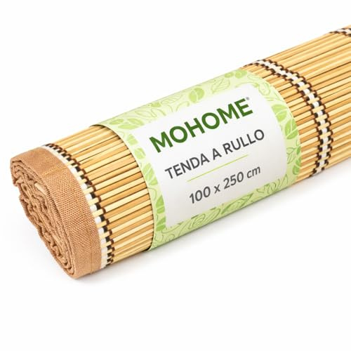 MOHOME Tenda a Rullo Con Listelli Di Bambu 100x250 Cm Bamboo Da Interno Esterno Tapparella Da Sole Colore Legno Chiaro Con Carrucola Giardino Salone Cucina Balcone