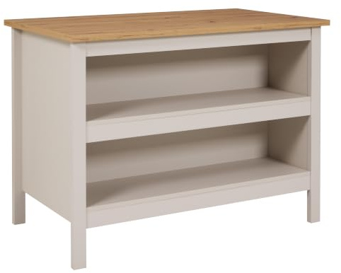 Inter Link - Kücheninsel - Mittelinsel - Arbeitsplatte - Küchenschrank mit Regalen - Melaminbeschichtet - Länge 124cm - Höhe 91,5 cm - Tiefe 75 cm - Emmilia - Cashmere Eiche Artisan